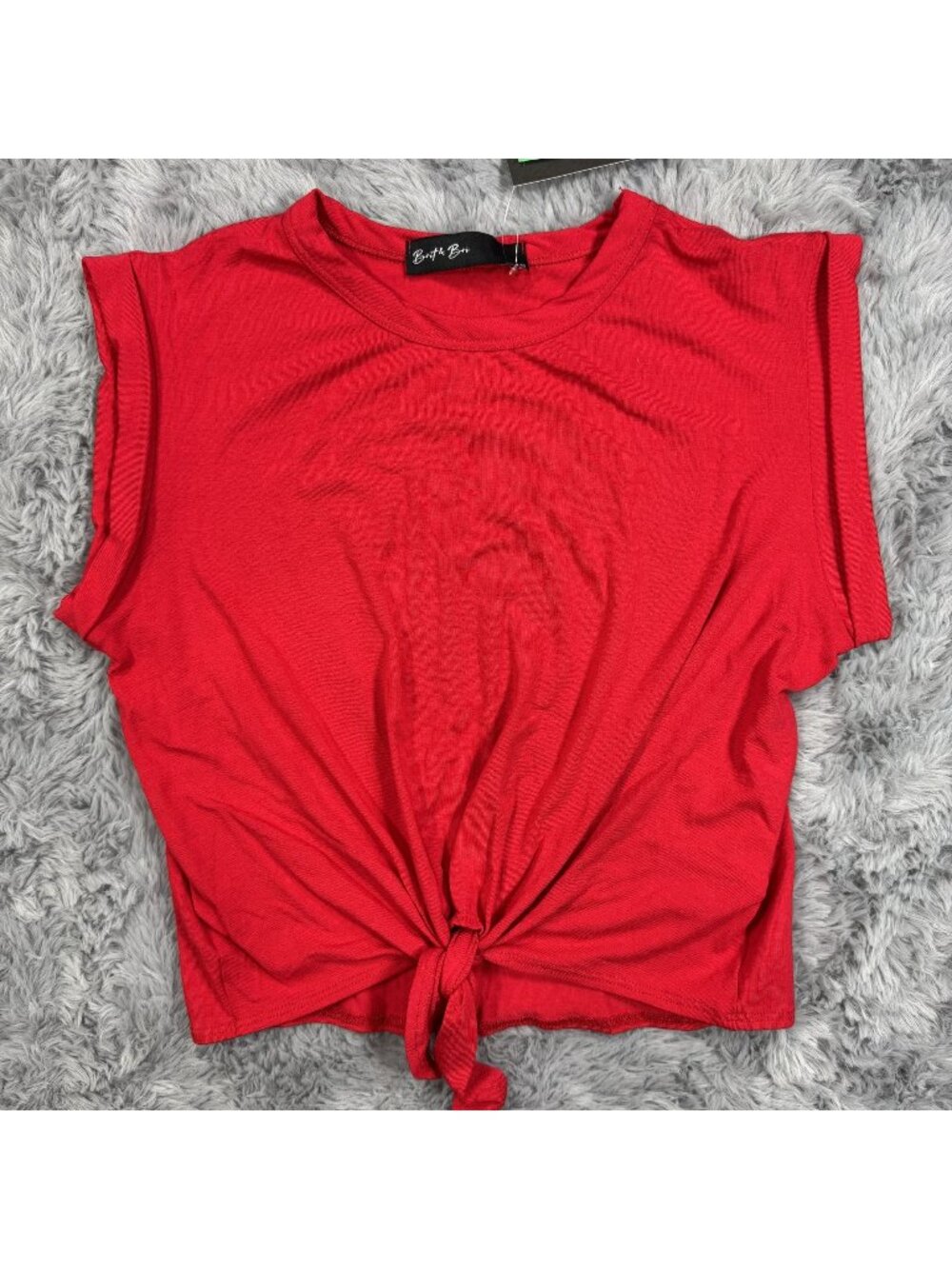 Brit & Bri Red Tie-Front Eco-Friendly Crop Top XS Womens Stretch Crop top NEW